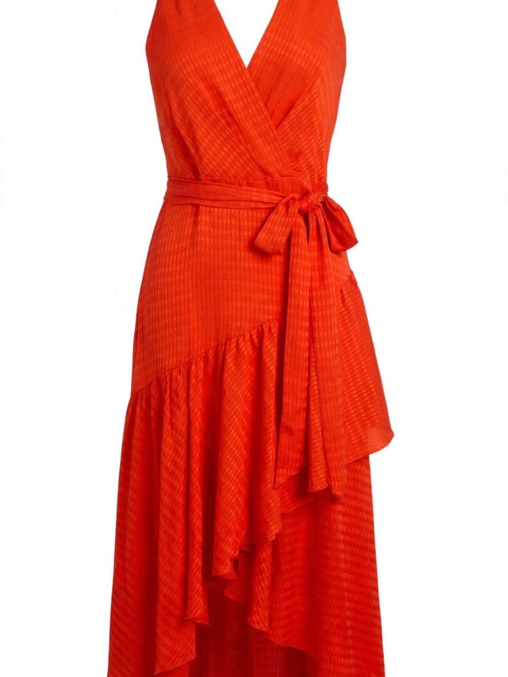 Anne Klein Orange Wrap High-Low Dress with Ruffle